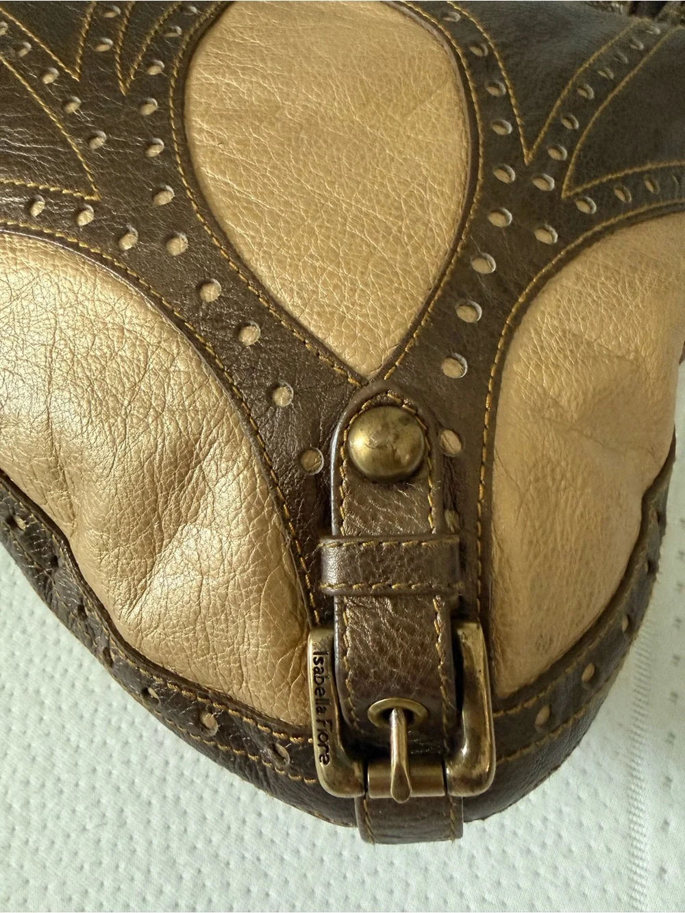 Isabella Fiore Metallic Taupe and Champagne Leather Hobo